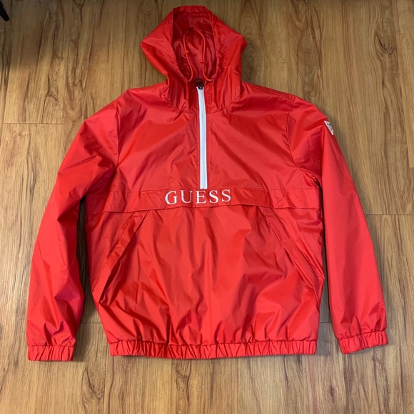 Guess Other - GUESS Red Logo Half Zip Rain Pull Over Jacket